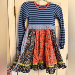 Matilda Jane Blue Striped & Orange Multi-Panel Long Sleeve Dress